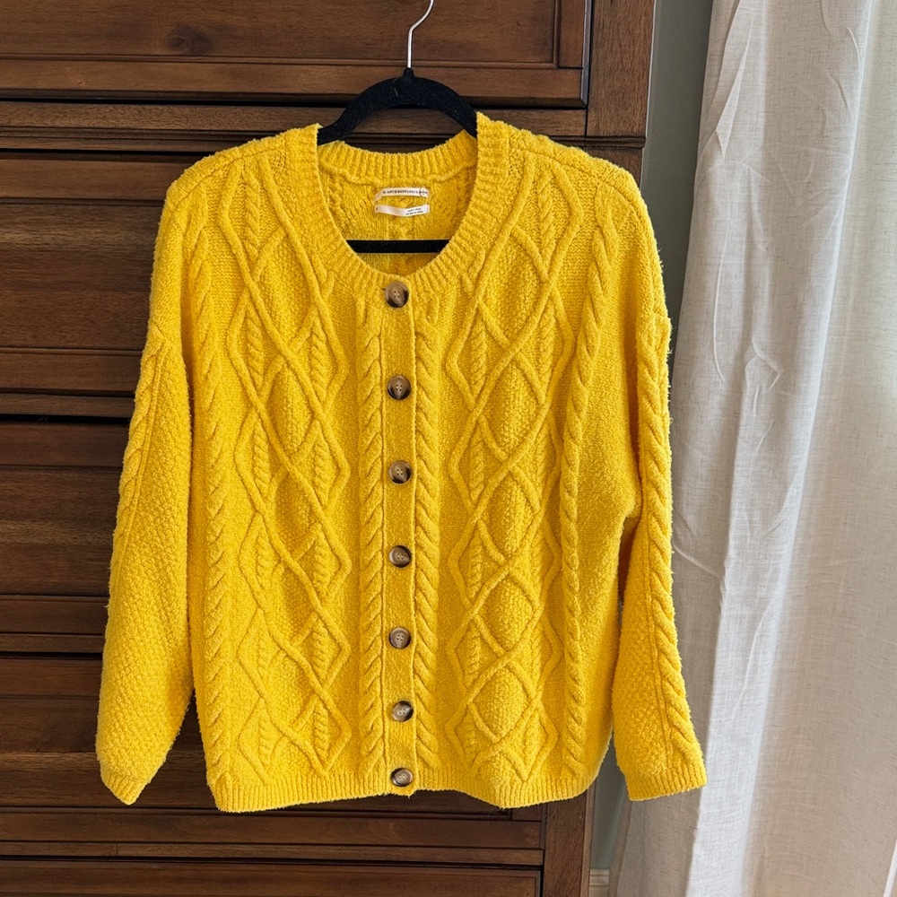 Anthropologie Yellow Cable Knit Cardigan